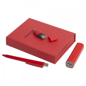 Набор Bond: аккумулятор, флешка и ручка, ver.1, красный
