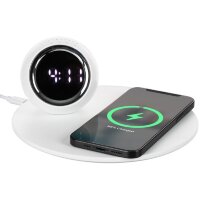 Станция беспроводной зарядки с часами и подсветкой GlobeBee, белая Станция беспроводной зарядки с часами и подсветкой GlobeBee, белая