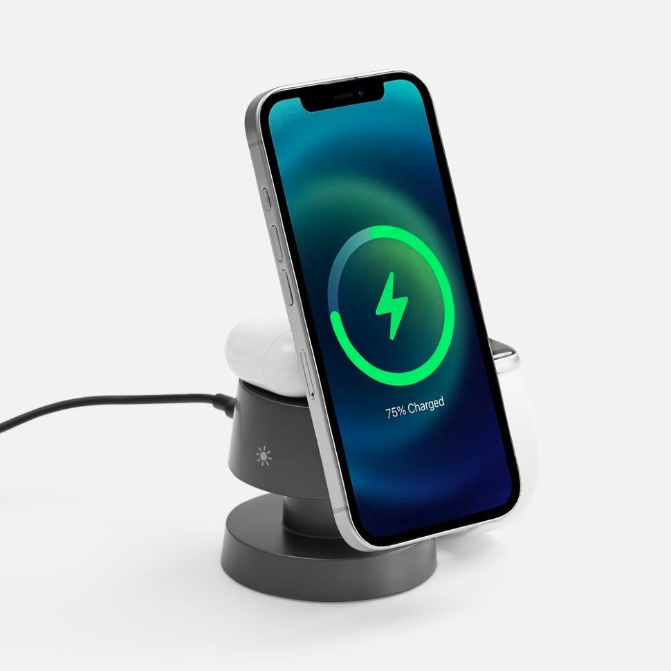 Станция беспроводной зарядки с подсветкой Lume, серая Станция беспроводной зарядки с подсветкой Lume, серая